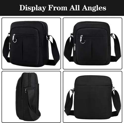Vista 2 de Ogetok Bolso cruzado pequeño para hombres y mujeres, bolso bandolera pequeño para hombre, bolso lateral, pasaporte de viaje para teléfono (negro)