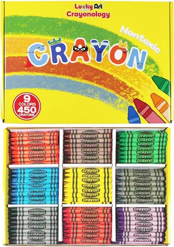 Vista 9 de Crayones de cera sin envolver, paquete a granel de 450 unidades, preclasificados en 9 colores vibrantes para niños y profesores, seguridad ASTM