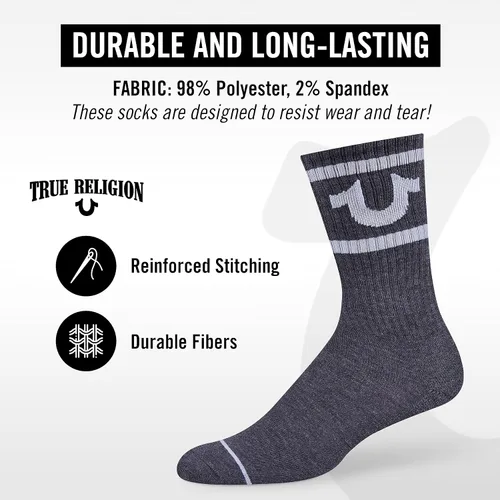 Vista 5 de True Religion Calcetines para hombre, 8 pares de calcetines deportivos para hombre, calcetines deportivos de primera calidad, talla de zapato 8-12