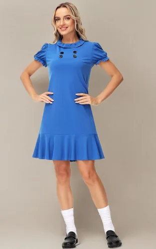 Vista 8 de Remimi Disfraz azul de Halloween para mujer, vestidos azules de vacaciones de manga corta