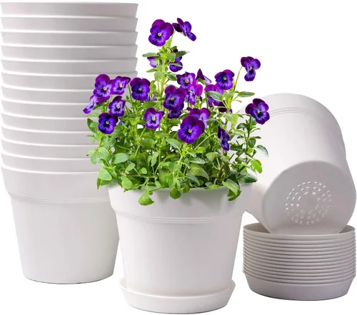 Vista 11 de homenote Macetas de plantas, macetas de 6/7.5 pulgadas para plantas, macetas de plástico para interior con múltiples agujeros de drenaje y bandejas
