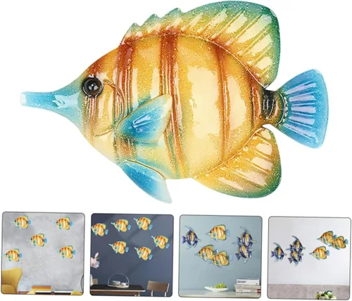 Vista 3 de BESPORTBLE Peces a rayas de hierro forjado para jardín, arte de metal al aire libre, escultura de animales inspiradores, peces tropicales, arte
