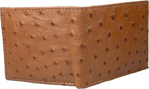 Vista 4 de Paquete Exótico Cuero Genuino Avestruz Cinturón y Cartera Color Coñac