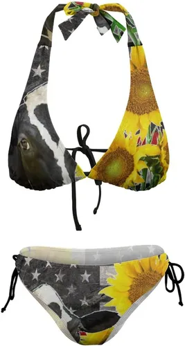 Vista 7 de Bikini Teens Sexy Flag Farm Sunflower Two Piece Wrap Adjustable Strap Tie String
