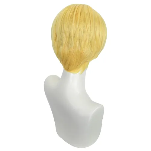 Vista 6 de Peluca rubia para hombre, peluca corta en capas de anime rubia con Nuevo Rubia