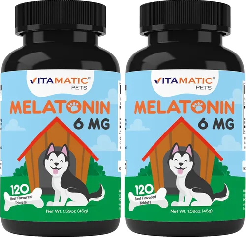Vista 8 de Vitamatic Melatonina para perros – 6 mg – 120 comprimidos masticables con sabor a carne (paquete de 1))