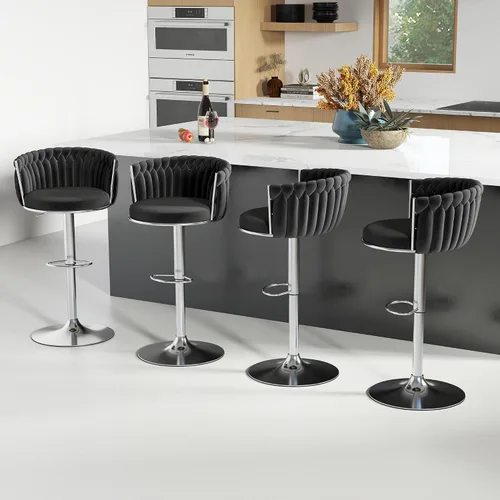 Vista 35 de ABET Taburete de Bar Dorado 1UN, Taburetes Giratorios de Terciopelo, Taburetes de Altura Ajustable con Respaldo Tejido, Taburetes de Cocina Modernos