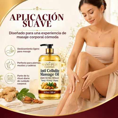 Vista 7 de Aceite de masaje anticelulítico, tonifica, reafirma y forma visiblemente con jengibre, árbol de té y hierbas naturales, fórmula no grasosa