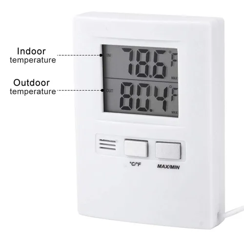 Vista 2 de Medidor de temperatura con cable para interiores y exteriores, termómetro digital con cable de sensor y pantalla LCD, funciona