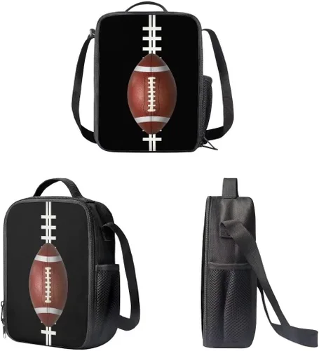 Vista 5 de AmzPrint Mochila de ajolote rosa mexicano 3 en 1 y lonchera con bolsa para lápices para niños, mochila ligera de salamandra de 17 pulgadas, Fútbol