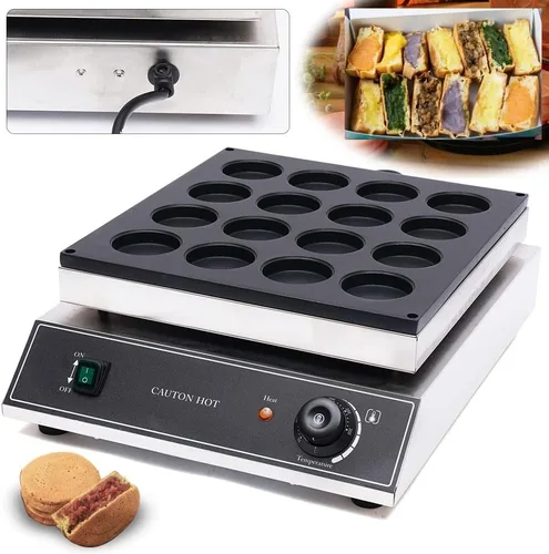 Vista 10 de Máquina de gofres antiadherente, 2000 W, de acero inoxidable, rectangular, belga con control de temperatura y tiempo, para restaurante, panadería