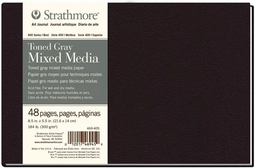 Vista 9 de Strathmore Libro de arte de papel mixto serie 400, tapa marrón mate, blanco natural, encuadernado, 24 hojas, 5.5 x 8.5 pulgadas