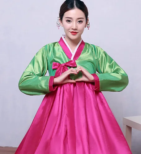 Vista 5 de XINFU Conjunto de Hanbok tradicional coreano para mujer, vestido colorido de manga larga, disfraz de cosplay Greenrosy