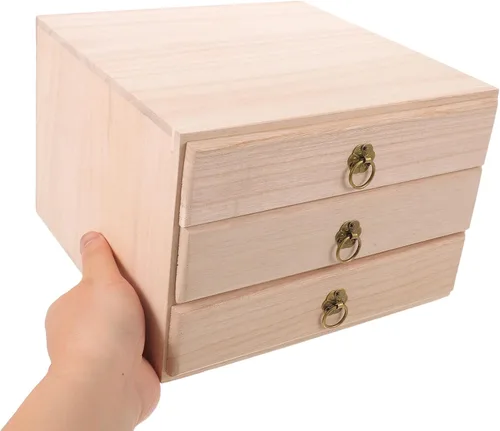 Vista 4 de Vintage Wooden Tea Storage Drawer Cabinet with 3 Compartments