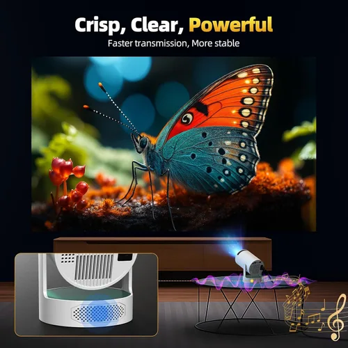 Vista 7 de Mini proyector con WiFi y Bluetooth, proyector 4K con altavoz base de sonido de 5 W, proyector portátil para dormitorio, proyector inteligente