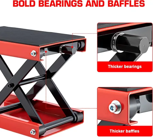 Vista 5 de Gato de motocicleta de 1200 libras, soporte de elevación de motocicleta para motocross, ATV, gato de tijera con manivela y barra disyuntora (rojo)