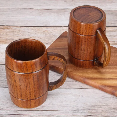 Vista 5 de Taza grande de cerveza de madera de 18 onzas, regalo para hombres y mujeres, taza vikinga vintage grande, rústica y fresca, jarra, hecha a mano