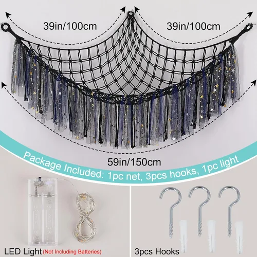 Vista 6 de FIOBEE Red de Animales de Peluche o Hamaca con Luz LED, Hamaca de Juguetes Colgante Organizador de Almacenamiento Soporte para Animales de Peluche