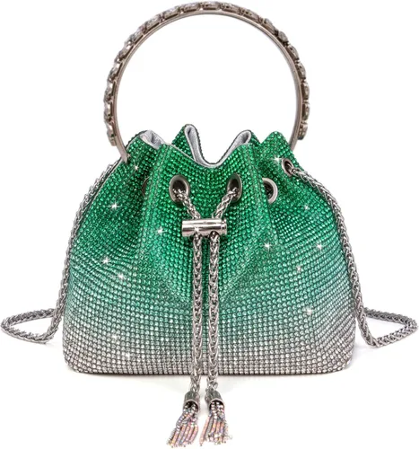 Vista 9 de Bolso de mano con cristales brillantes y diamantes de imitación para mujer, bolso de noche con brillo, bandolera para fiesta de boda, graduación