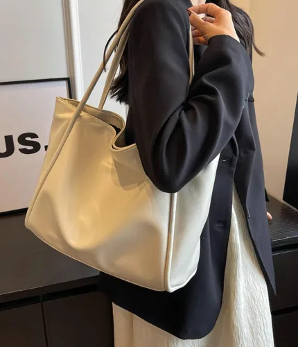 Vista 3 de Bolso de mano para mujer, bolso de hombro, bolso de mano de poliuretano suave, bolso de hombro grande a la moda, bolso de mano con asa superior