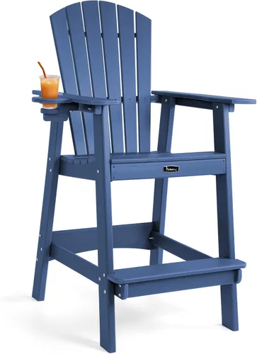 Vista 10 de FUNBERRY Silla alta Adirondack, sillas altas para balcón para todo tipo de clima, con soporte para tazas