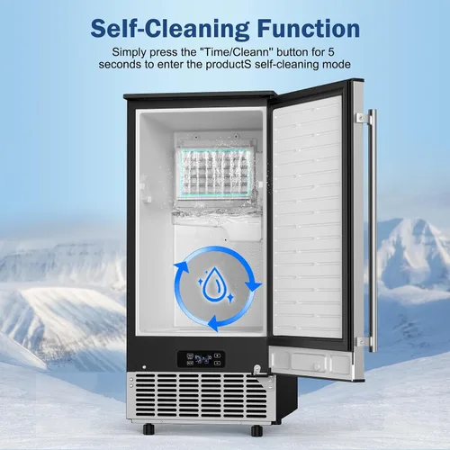 Vista 4 de Máquina de hielo debajo del mostrador, 95 libras/día con contenedor de almacenamiento de 35 libras, 40 cubos en 10 minutos, puerta reversible