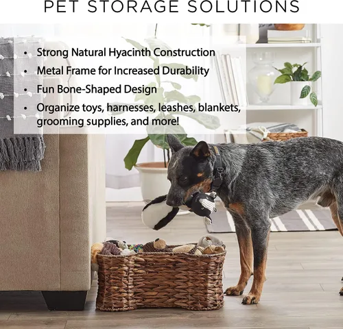 Vista 7 de Bone Dry Pet Storage Collection, cesta de juguete de jacinto en forma de hueso, marrón oscuro, mediana - 21 x 13 x 8 pulgadas