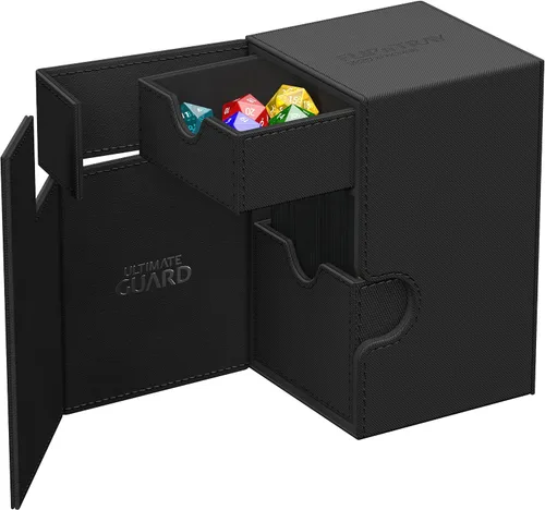 Vista 6 de Estuche Ultimate Guard Flip'n'Tray 100+, para 100 cartas con fundas dobles de TCG + bandeja para dados, negro, cierre magnético independiente