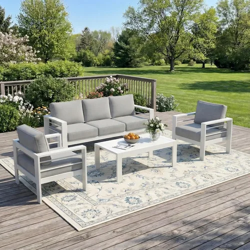 Vista 40 de Solaste Sofá de aluminio para patio con mesa auxiliar, juego de 3 muebles de patio con cojines, sofá de exterior para todo tipo de clima