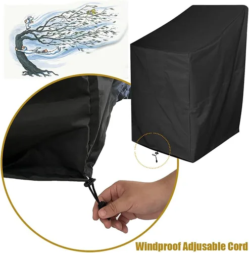 Vista 4 de Funda de silla apilable con respaldo alto para patio, bolsa de almacenamiento impermeable para muebles de exterior, protección de asiento profundo