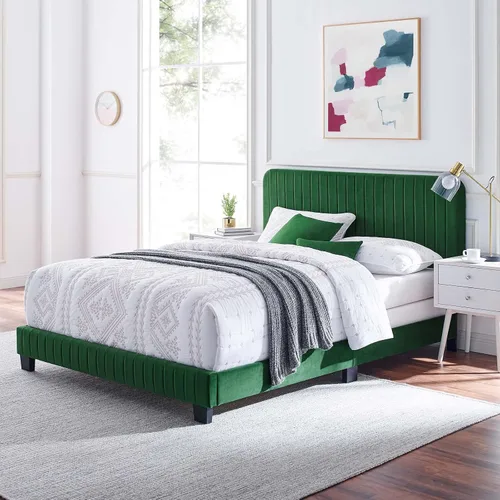 Vista 15 de Modway Celine - Cama Queen de terciopelo copetudo con canal en color azul marino