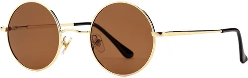 Vista 7 de Gleyemor Gafas de sol redondas polarizadas para hombres y mujeres, lentes 01 Oro/Rojo Claro