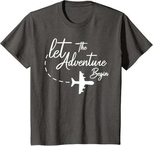 Vista 76 de Let The Adventure Begin - Camiseta inspiradora en modo de viaje en avión, Negro, S