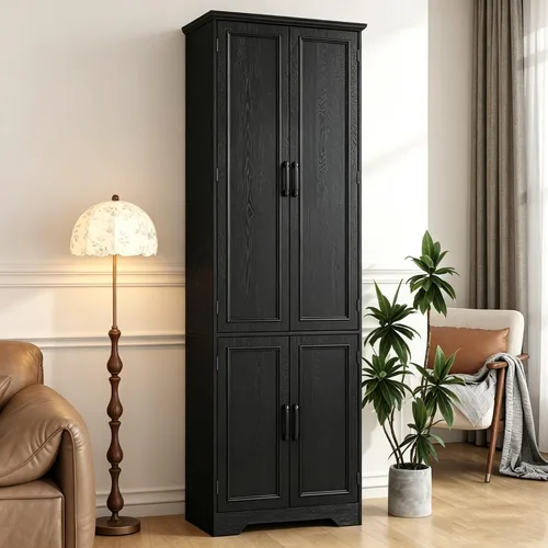Vista 4 de Function Home 72" Kitchen Pantry Cabinet, Tall Wood Farmhouse Storage Cabinet with Doors and Adjustable Shelves, 6 Tier Freestanding Cupboard for