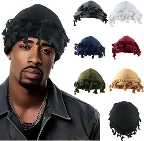 Vista 2 de Gturytr Turbante para hombre, turbante vintage con forro de satén Durag, turbante de halo para mujer, turbante modal y satén