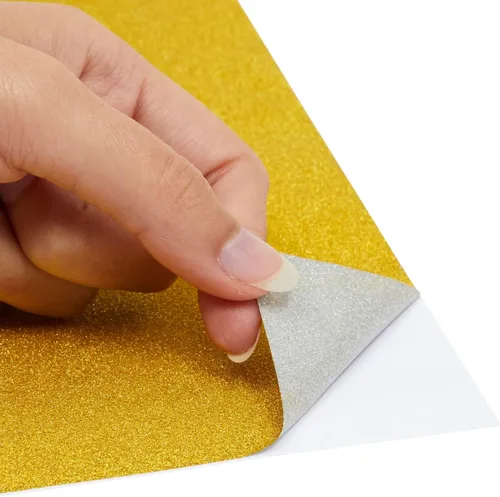 Vista 3 de Bright Creations Rollo de papel dorado para póster, rollo de papel adhesivo para manualidades y álbumes de recortes, hojas de purpurina dorada