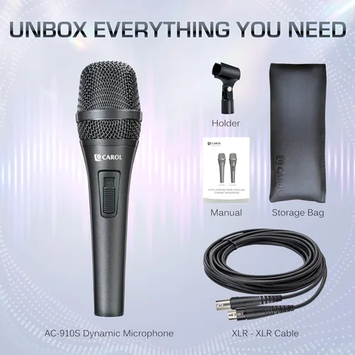 Vista 8 de CAROL AC-910S XLR Micrófono vocal con cable, cardioide dinámico con interruptor AHNC dual-engine noise canceling tech for singing, studio, and