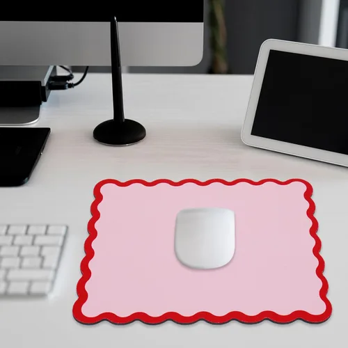 Vista 6 de Whaline Alfombrilla de mouse festoneada antideslizante para escritorio, rectangular, color rojo y rosa, borde festoneado, alfombrilla para mouse