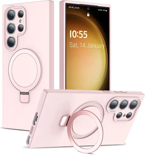 Vista 23 de SKYLMW - Funda para Samsung Galaxy S23 con soporte, 6.1 pulgadas, color negro Soporte de anillo magnético, compatible con Mag-Safe, funda