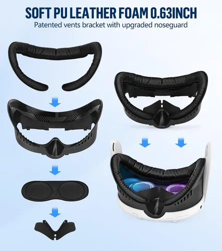 Vista 2 de YRXVW Facial Interface & Face Pad Cushion Compatible with OculusMeta Quest 3, Replacement PU Leather Foam Cushion Cover and Nose Guard Pad