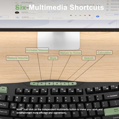Vista 3 de Combo de teclado y mouse inalámbricos, teclado ergonómico con 6 teclas multimedia, teclado de tamaño completo 2.4G con reposamuñecas, mouse