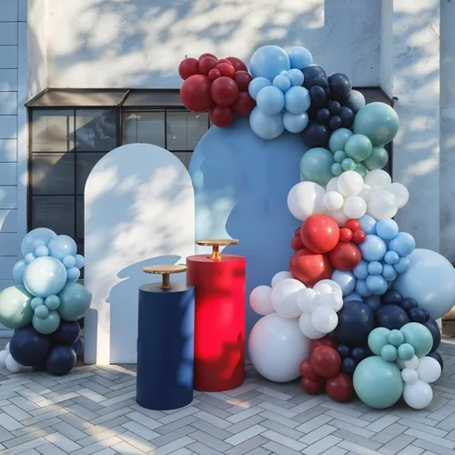 Vista 5 de Paquete de globos de béisbol con temática de béisbol, kit de arco de guirnalda de globos con temática de béisbol y globos de 12 pulgadas, azul