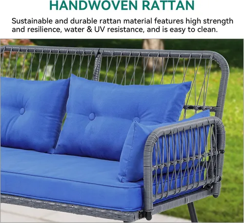 Vista 6 de YITAHOME Muebles de patio en forma de L para exteriores, juego de sofá seccional para patio trasero, porche con cojines gruesos, tumbona gris + azul