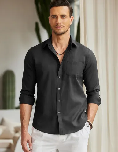 Vista 2 de COOFANDY Camisa de manga larga con botones para hombre, casual, sin doblar, ajuste regular, Oxford