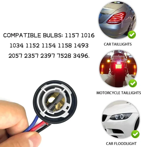 Vista 11 de 2 bombillas 1157 Socket 2357 luz de freno señal de giro soporte de luz trasera luz trasera arnés de cableado, bombilla LED enchufe base enchufe