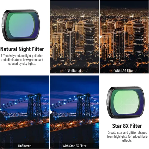 Vista 5 de Conjunto de Filtros con Efecto Magnético NEEWER Compatible con DJI OSMO Pocket 3 Combo de Accesorios para Creadores, Paquete de 4 Filtros 8X