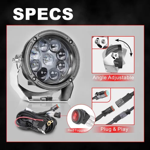 Vista 3 de Cápsulas LED, 5 pulgadas, parte AKD de 90 W, CREE, luces LED de punto todoterreno con arnés de cableado, cápsulas, luces de conducción, luces