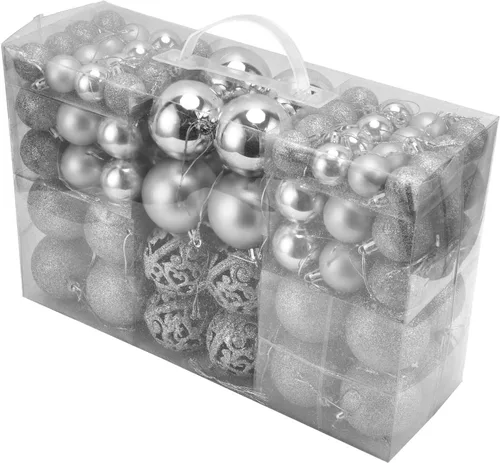 Vista 10 de Juego de 100 adornos de bolas de Navidad, decoraciones colgantes de temporada, bolas de Navidad de plástico inastillables, juego a granel para Azul
