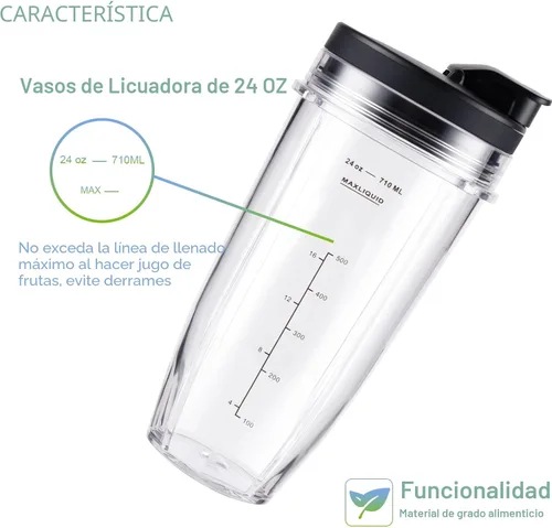 Vista 2 de Vasos de repuesto para licuadora Ninja de 24 onzas – Compatible con Ninja BN401, BL450, BL456, BL480, BL2012, BN751, BN801, SS101, SS151 – Paquete