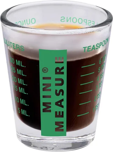 Vista 4 de Kolder Mini Medidor de Vidrio Pesado, 20 Medidas Incrementales Multiusos para Líquidos y Secos Vaso Medidor de Chupito, Verde, Juego de 2